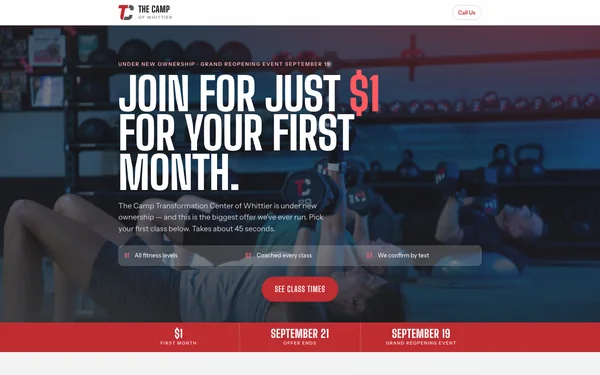 Grand reopening promotion page for Whittier