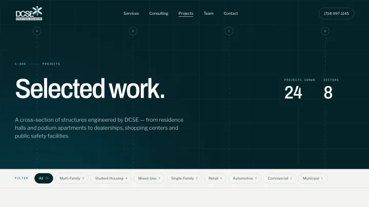 DCSE projects page with named, captioned project photography